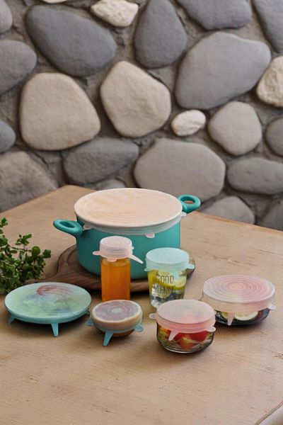 Vekorr 6Pcs Silicone Food Storage Lids Set Shapeable Jar Pot Lid