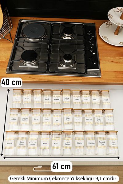 color house 30 Pcs Bamboo Lid Borosilicate Glass - Spice Holder Jars & 6 Pcs Organizer Plexiglass Stands