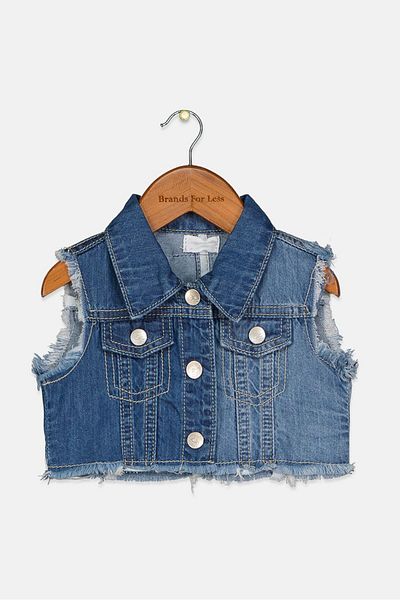 Fun & Fun Toddler Girls Textured Sleeveless Denim Blazer, Wash Blue