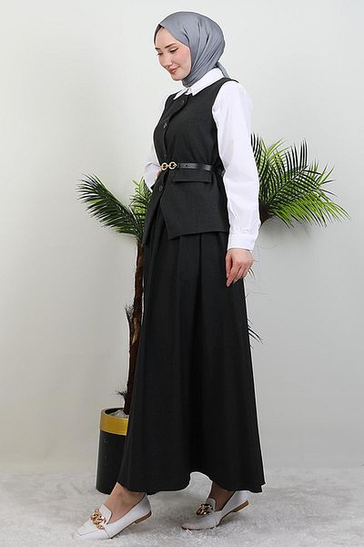 GİYZAMİLA Set Riding Around with Vest, Dark Gray