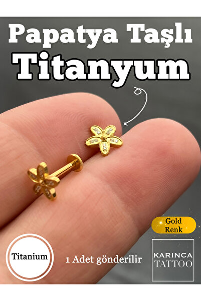 Karınca Piercing Papatya Çiçek Titanyum Zirkon Taşlı Piercing Kulak Flat Conch Lobe Dudak Tragus Piercing Helix Küpe