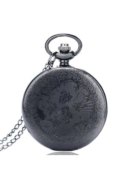 valkyrie Vintage Roma Rakamlı Cep Saati Köstekli Saat Siyah