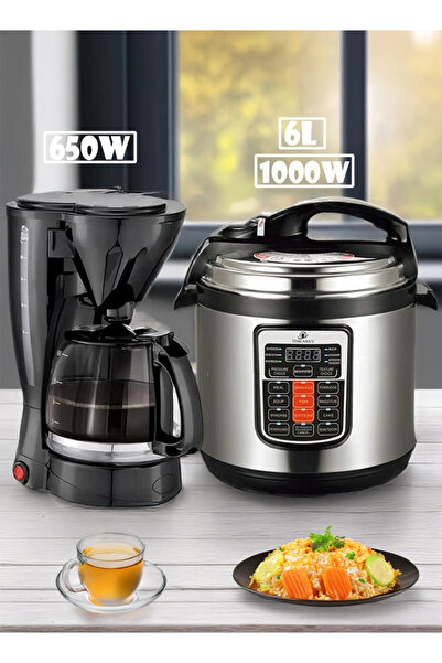 TOSCANA U 2-in-1 set of a 6-liter, 1000-watt electric pressure cooker and a 650-watt coffee machine with a detachable filter