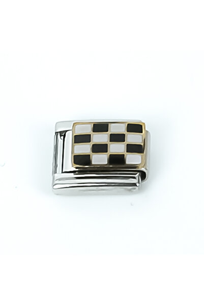 yfhobi Çelik İtalyan Bileklik Charmı, 1 Adet Damalı Model Çelik Charm, 1.Kali...