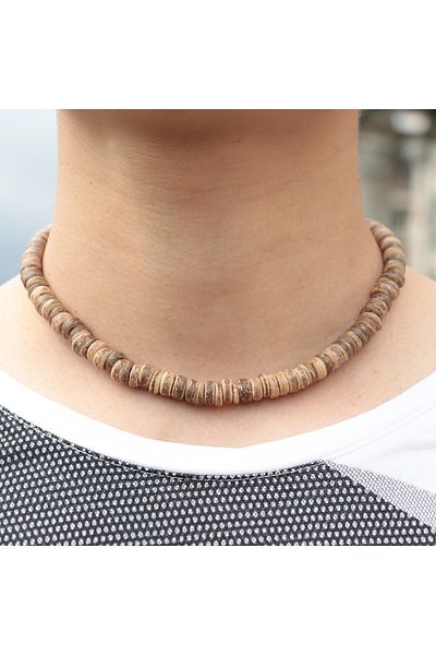 Choice 8mmwood New Unique Natural Coconut Husk Necklace For Men Handmade Short Choker Collar Homme 18 Inche