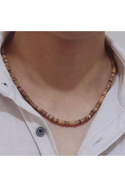 Choice 5mmlightwood New Unique Natural Coconut Husk Necklace For Men Handmade Short Choker Collar Homme 18