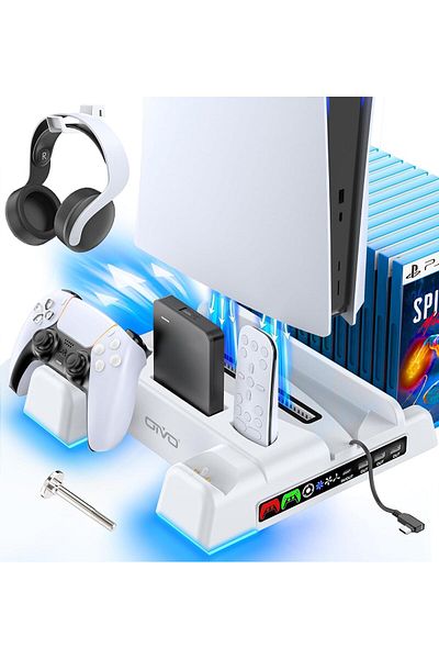 Oivo PS5 / PS5 Slim Stand and Cooling Station With RGB LED Controller Charging Station for Playstati