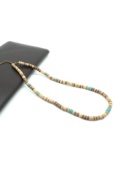 Choice 5mmturquoise New Unique Natural Coconut Husk Necklace For Men Handmade Short Choker Collar Homme 18