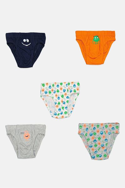 Cool Club Toddlers Boy 5 Pieces Graphic Print Brief, Grey