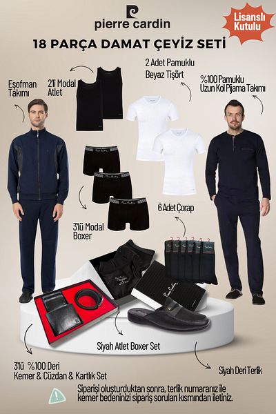Pierre Cardin Men's Licensed Boxed Navy Blue 18-Piece Groom Dowry Set Qçs.6Ey.Tk.Z5K65.18.L