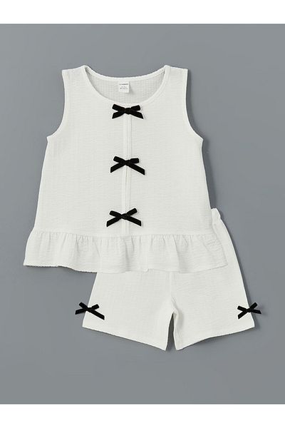 LC Waikiki Lcw Kids Ribbon Detailed Girls Blouse and Shorts 2-Pack
