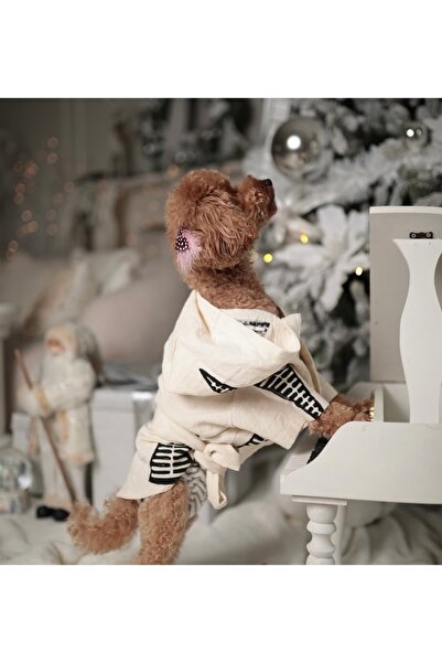 Genel Markalar Piramit Desenli Krem Özel Tasarım Köpek Bornozu