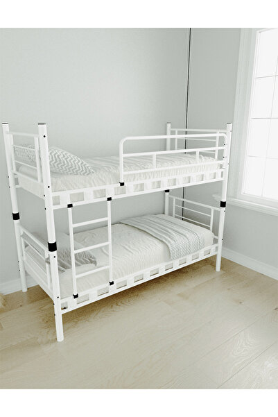 MOBLAY Berlin Genç Çocuk Yatak Odası Metal Ranza Ve Karyola 90x200 Beyaz