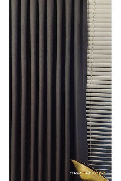 venedik home Dark Anthracite Color Linen Background Curtain Without Pleats Extrafor Shirring Custom Made