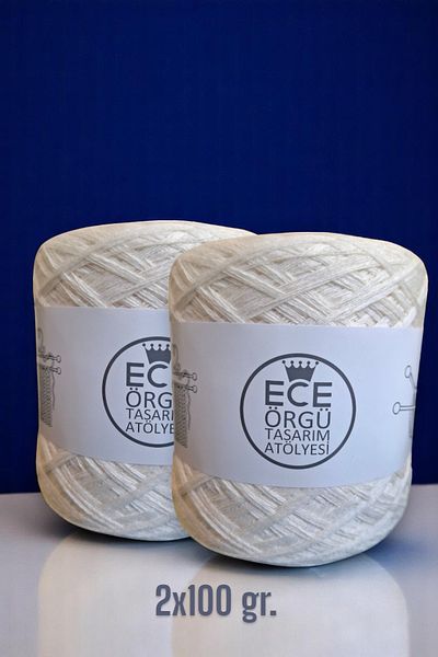 Ece Örgü Tasarım Atölyesi Κρεμ πολυώροφο μερσεριζέ βαμβακερό πλεκτό σχοινί (200 γρ.)