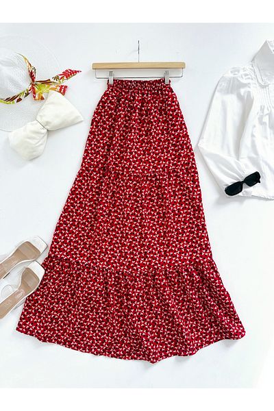 ENDAMIM Flower Patterned Layered Viscosa Skirt