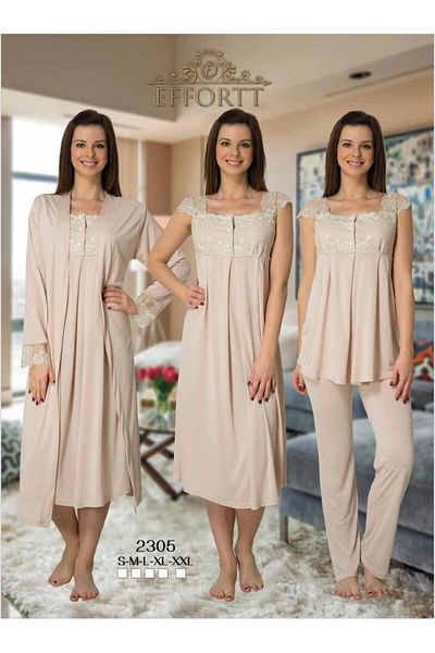 EM&FA TEKSTİL Effort Pregnant Maternity Nightgown Dressing Gown Set of 4