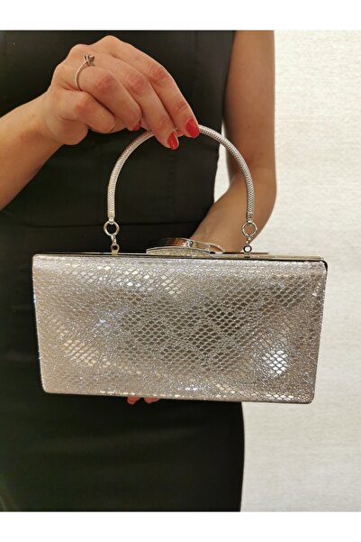 MODA Beegi̇ Women's Snake Leather Image Silver Evening Dress Clutch Night Cha...