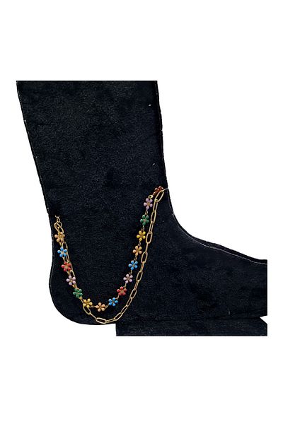Bijutek Gold Colored Floral Model Double Chain Women's Stainless Steel Anklet