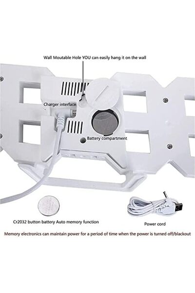 GENERAL 3D Wall LED Alarm Digital Clock White Number Time Clock