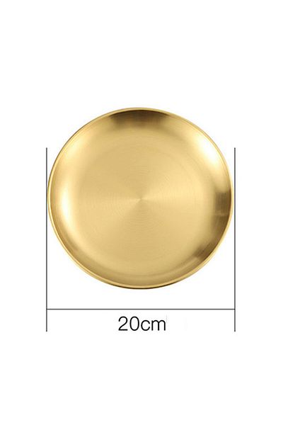 Choice 20cm Gold Plate Metal Round Plate Camping Dishes Rust-Proof Stackable Food Serving Plate for Salad F