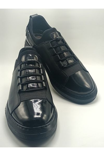 only my store Pantofi casual pentru bărbați din piele naturală neagră din piele lacuită Talpă cu cusături ortopedice