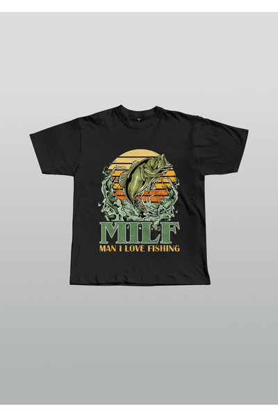 EVIus Oversize kroj MILF Muškarac Volim Ribolov Štampano okrugla kragna T-shirt