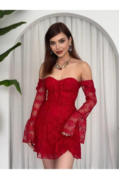 conconmoda Antonio Tasarım Dantel Mini Elbise