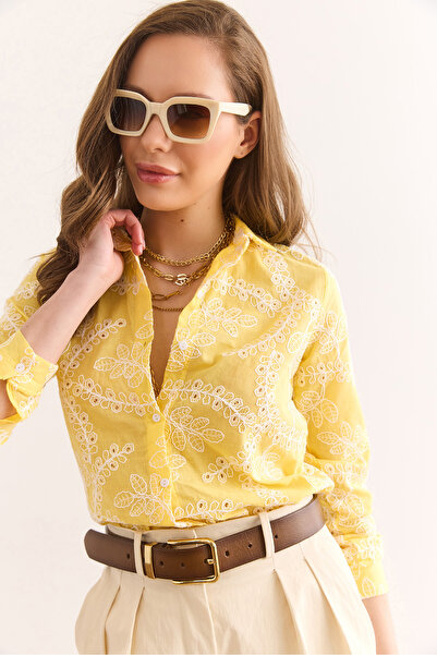 Olalook Női sárga, geometrikus fésűkagyló részletes ing GML-19001324