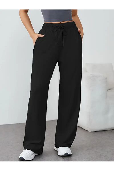 LASVES Pantaloni de sport negri cu picioare drepte pentru femei