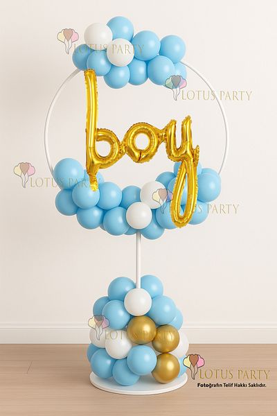 LOTUS PARTY Footed Round Stand Hospital Room Ornament Gold Color Size Text Foil Balloon New Born Room Ornament