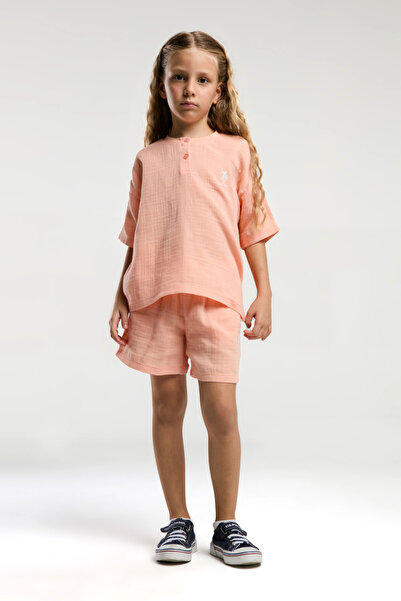 U.S. Polo Assn. Set pantaloni scurți din bumbac somon pentru fete P.O.R.O.Z.2...