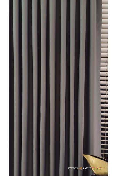 venedik home Gray Color Milas Linen Background Curtain Without Pleats Extrafoam Gathered Custom Made