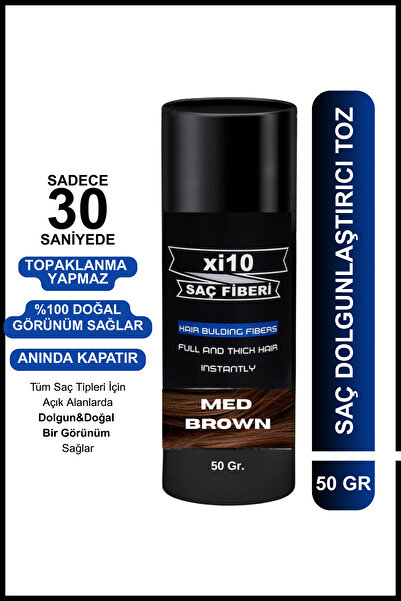 xi10 Saç Dolgunlaştırıcı Orta Kahve (Med Brown) Saç Tozu 50 Gr. Hair Fiber Topik