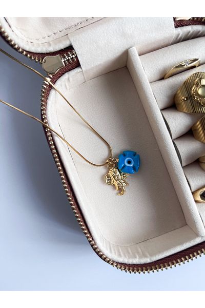 Miltonia Luck Elephant Evil Eye Bead Steel Necklace