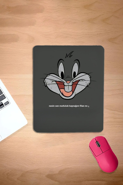 KARMAT Dikdörtgen, Gri, Tavşan, Çizgi Film, Mousepad, Bilek Destekli, Konforl...
