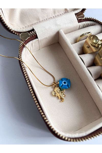 Miltonia Luck Elephant Evil Eye Bead Steel Necklace