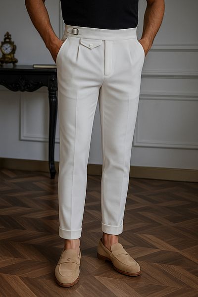 town walker Men's Old Money Style - Italian Cut Fabric Trousers with Pocket Detail