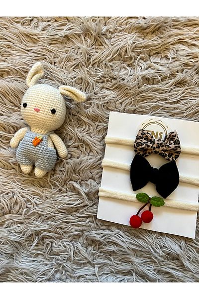 enes baby Pack of 3 Leopard Cherry Black Bow Bandana Set