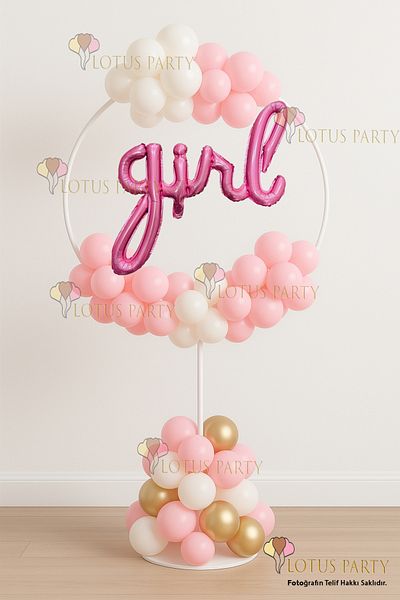 LOTUS PARTY Footed Round Stand Hospital Room Pink Color Girl Writing Foil Balloon New Born Room Ornament
