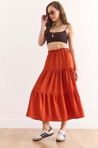Olalook Women's Tile Layered Flowy Midi Woven Skirt Etk-19000313
