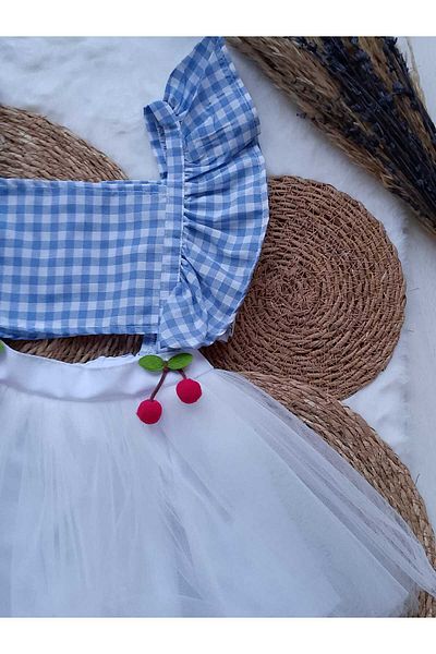 ayzen store Cherry Detailed Bow Lined Tulle Girl Dress