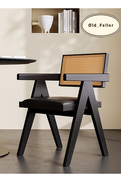 Old_Feller Vintage Chandigarh Chair with/ PU Leather Seat & Feather Back For Home, Office, Cafe