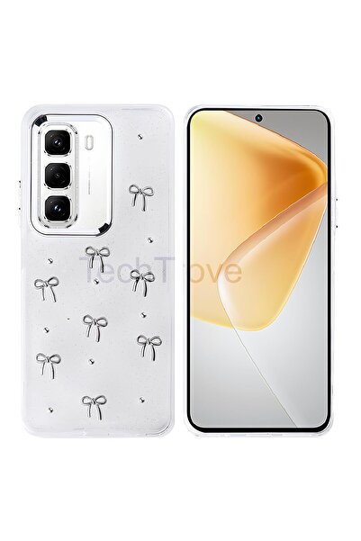 TechTrove İnfinix Hot 50 Pro 4G Uyumlu Kılıf Kabartmalı Desenli Simli Şeffaf ...