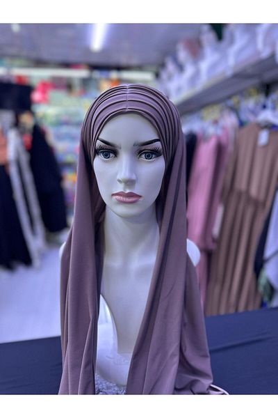 erasra class Ready-Made Shawl with Pleated Front Tie Mink Color