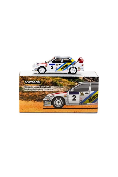 Tarmac Works 1/64 ميتسوبيشي لانسر إيفولوشن III رالي هونغ كونغ-بكين 1995 # 2 الفائزون