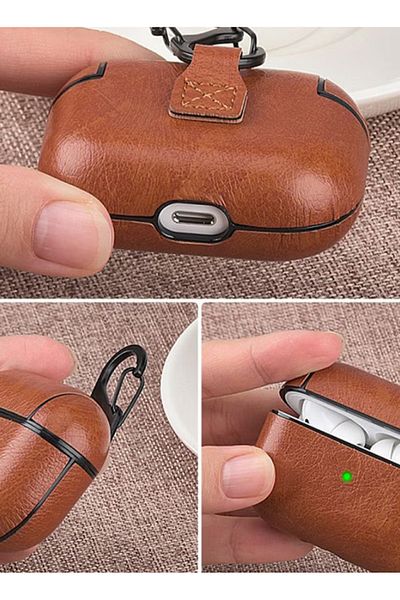 Primo Plus Protective Charging Box Case Cover With Carabiner For Apple AirPods Pro Light Brown/Black