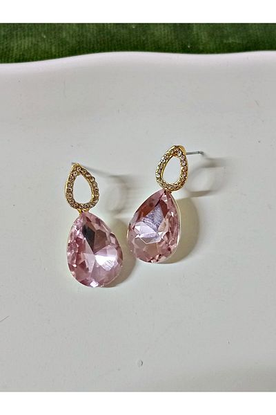mos&more Pink Stone Drop Gold Women's Earrings