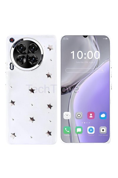 TechTrove Tecno Camon 30 Kılıf Kabartmalı Desenli Simli Şeffaf A+ Kalite Kapak