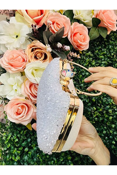 Çanta Trend Geantă de rochie de seară pentru femei, cu piatră mare, transparentă, cu detaliu argintiu, cu lanț lung și curea de mână